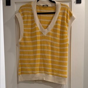 ZARA Yellow and White Striped Sleeveless Sweater